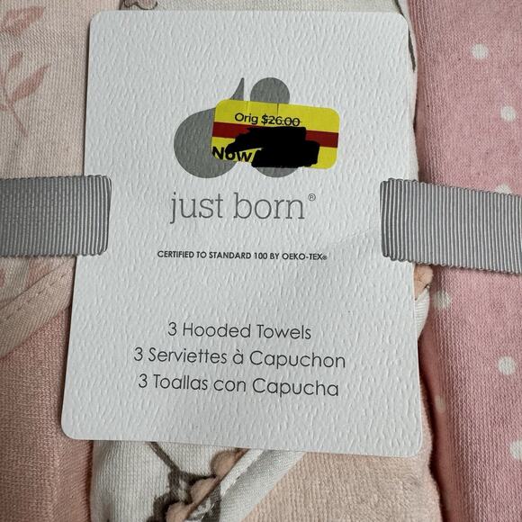 Just Born 3-Pack Hooded Bath Towels Vintage Pink Floral - Picture 3 of 8